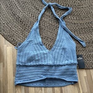Nwt Hollister Light Blue crochet  Knit Halter Top size large
